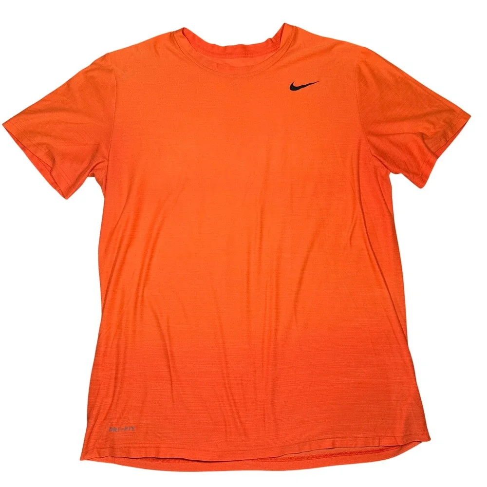 Nike Dri-FIT Mens Large Orange Heathered Training Shirt Short Sleeve Gym Tee